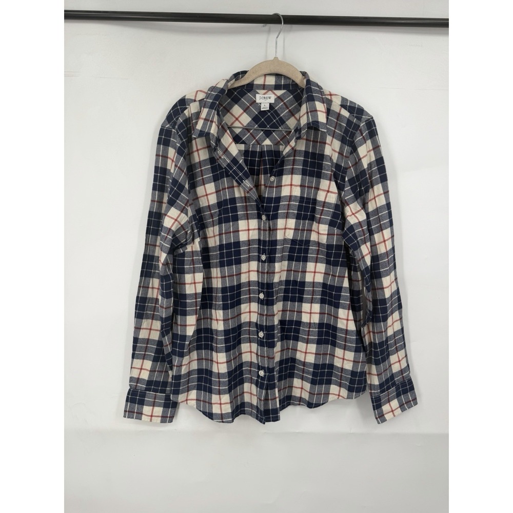 J. Crew‎ Factory Button Front Plaid Flannel Shirt Women L Blue Western Preppy - Picture 2 of 9